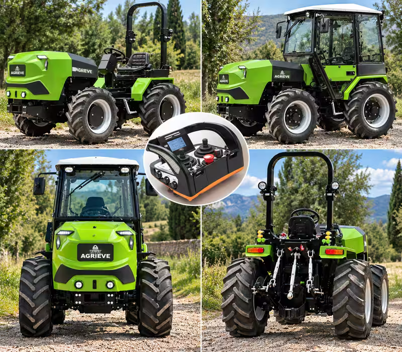 EVO2 remote-controlled electric tractor with its radio remote control